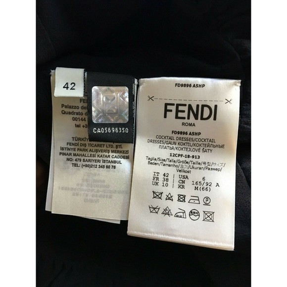 FENDI Roma Black Off Shoulder Crepe Wool Pleated Waist Midi LBD Dress 42 6US NEW - Picture 11 of 12